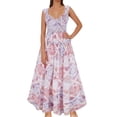 thumbnail image 1 of Vestido de Verano para Mujeres Sexy Moda Plegado Impresión sin Mangas Vestido de Cuello en V Poliéster, Falda Casual para la Playa Y la Fiesta, 1 of 7