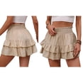 thumbnail image 2 of Women'S High Waist Ruffle Mini Skirt Tiered Short Skirt with Shorts Underneath Khaki S, 2 of 6