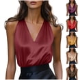 thumbnail image 6 of Husipze Women's Silk Satin Tank Tops V Neck Flowy Dressy Casual Sleeveless Blouses Summer Business Work Shirts Red XXXXL, 6 of 6