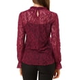 thumbnail image 3 of INSPIRE CHIC Women's Crochet Lace See Through Floral Ruffle Neck Blouse, 3 of 5