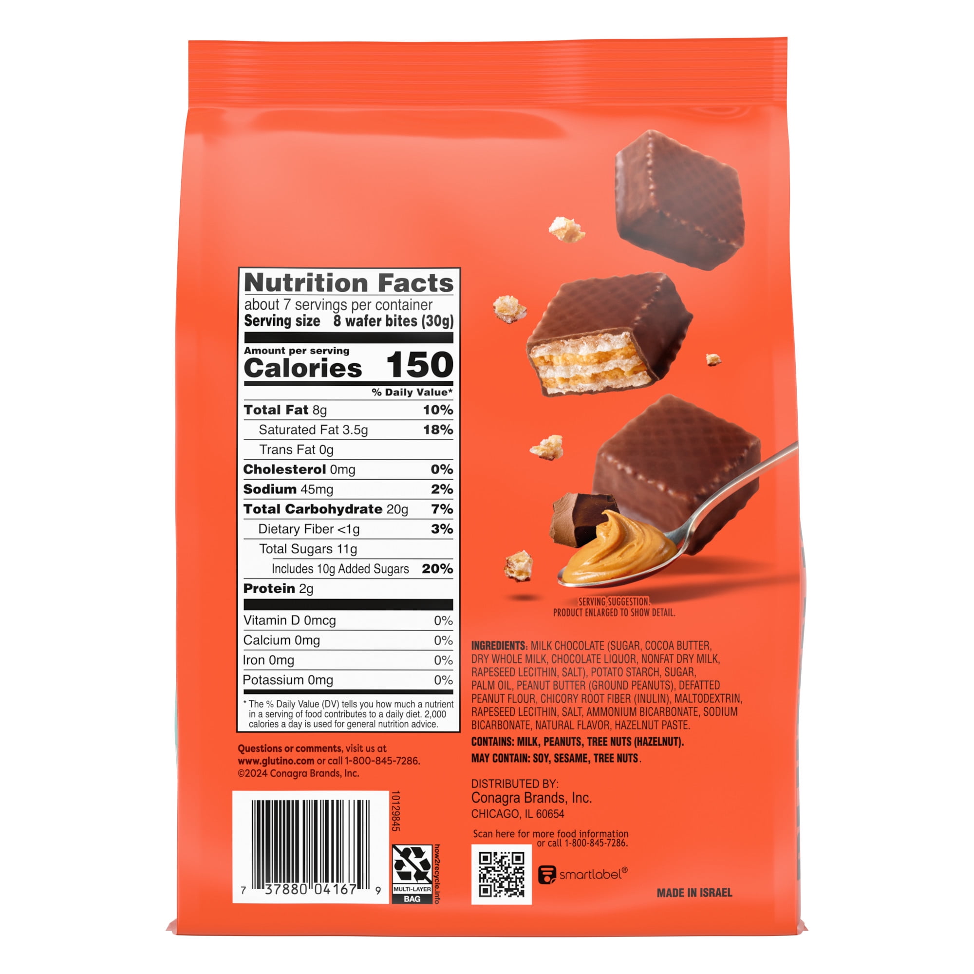 (6 pack) Glutino Chocolate Peanut Butter Wafer Bites, Gluten Free Wafer Cookies, 7 oz.