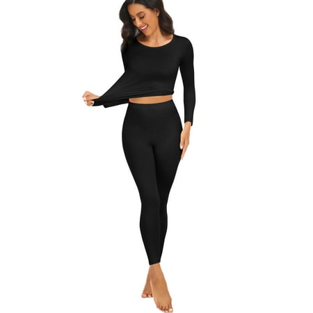 

Thermal Underwear for Women Ultra Soft Long Johns Set Fleece Lined Warm Base Layer Top and Bottom for Cold Weather
