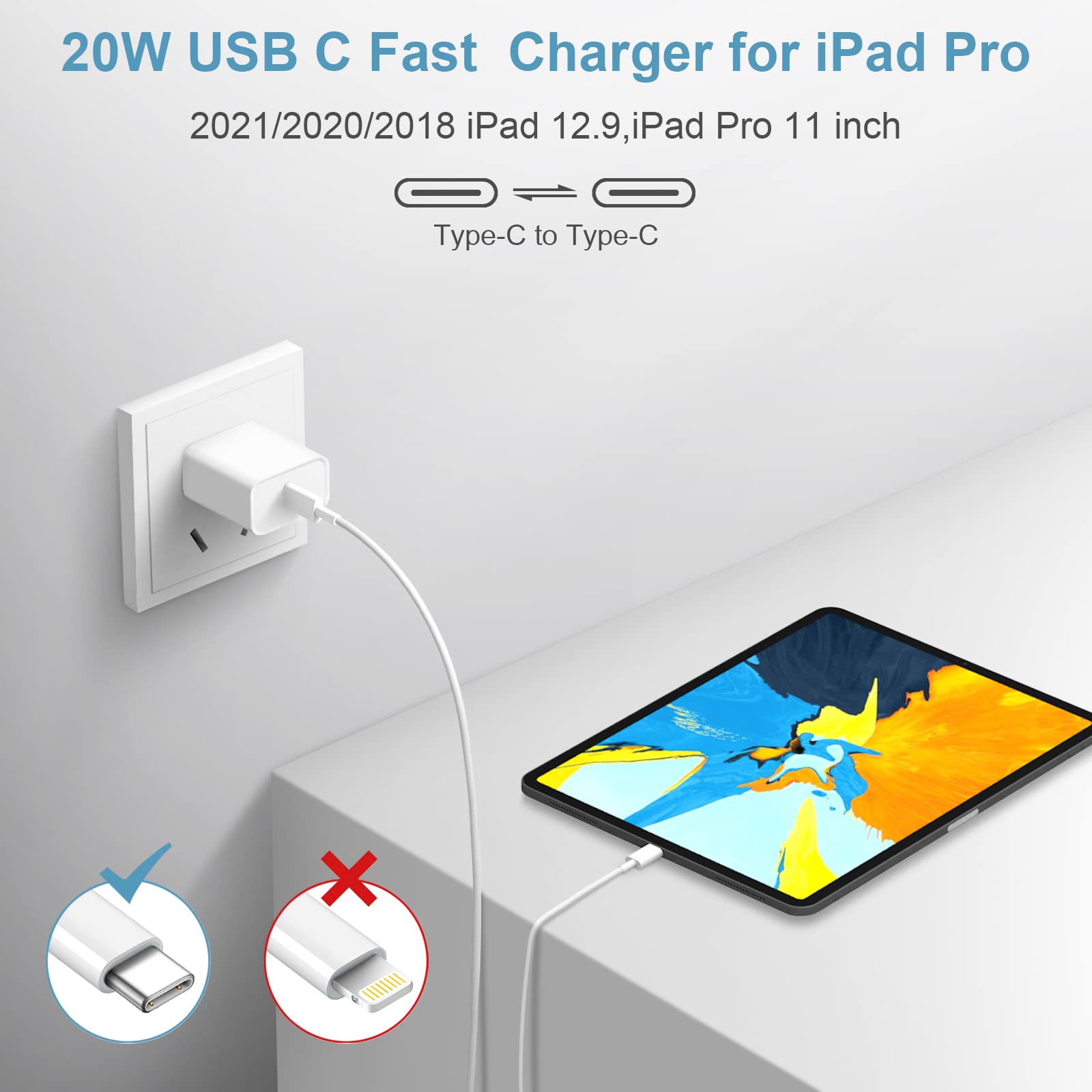 LujingZ 3 - Pack Fast Charging USB - C Wall Charger with 6FT Cord - Compatible with iPhone 17/16/15 Series
