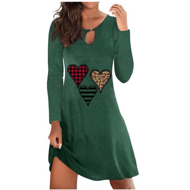 Qertyioot Cadeau de la Saint-Valentin! Robe Chandail Décontractée à Manches Longues et Col Rond avec Imprimé de la Saint-Valentin pour Femmes