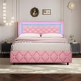 thumbnail image 3 of 4 EVER WINNER Queen Size LED Bed Frame with 4 Drawers, Pink Queen Bed Frame with LED Light Headboard, Modern Upholstered Bed with Diamond Headboard and Footboard, Pink, 3 of 9