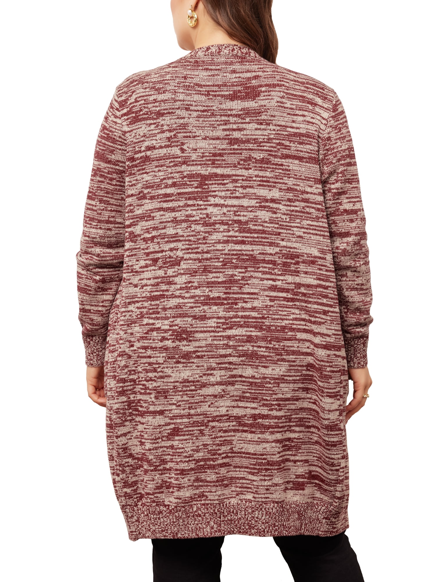 DARING DIVA Plus Size Contrast Color Open Front Long Sleeve Cardigan 1X Burgundy