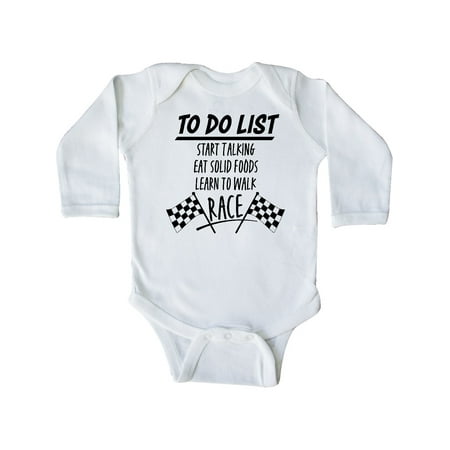 

Inktastic To Do List Funny Racing for Baby Gift Baby Boy or Baby Girl Long Sleeve Bodysuit