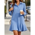 thumbnail image 2 of Long Sleeve Women Casual Button Down Shirt Dress Collared Pleated Swing Mini Dresses, 2 of 6