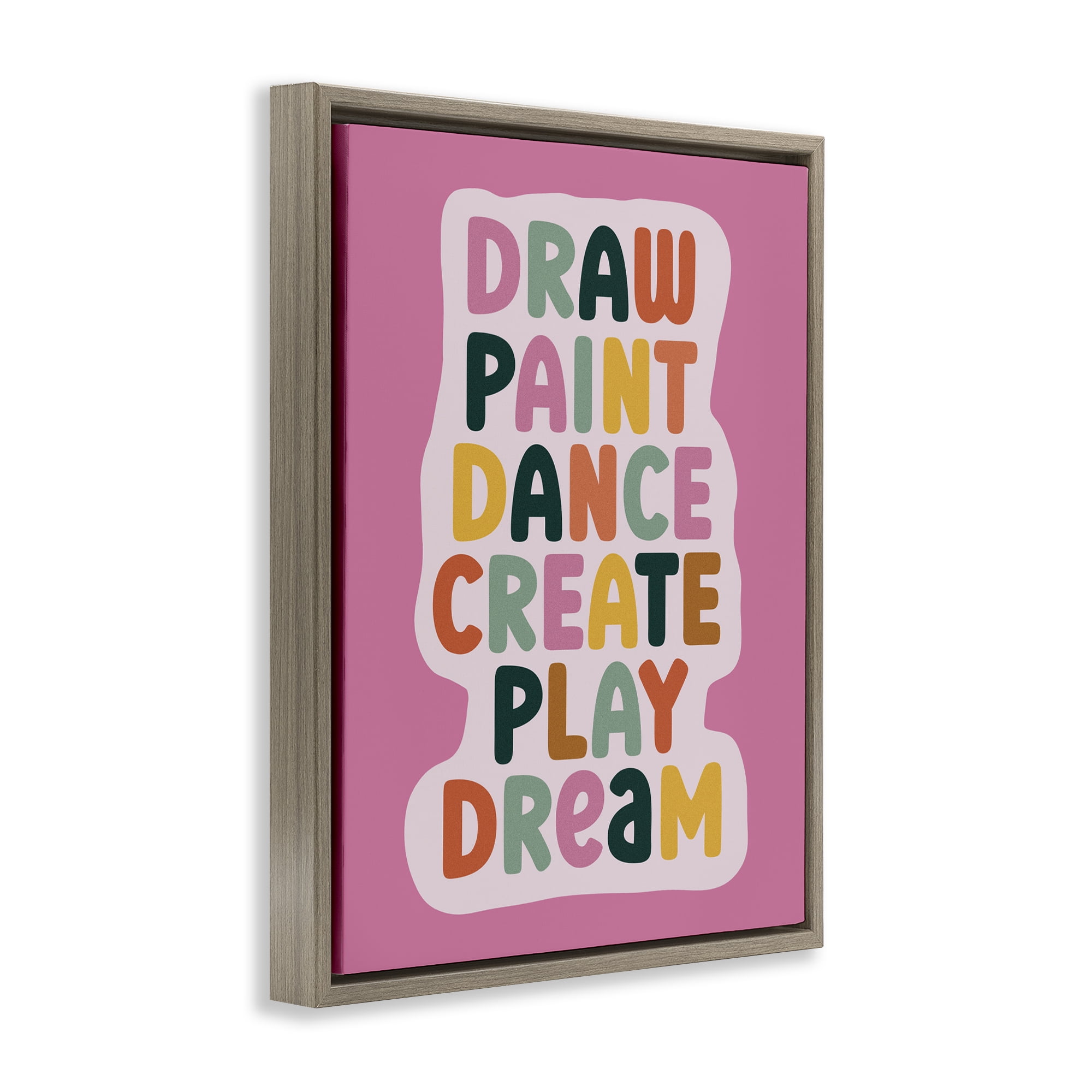 Draw Paint Dance Create Brown Framed Floater Canvas Wall Art, design by Julia Frost