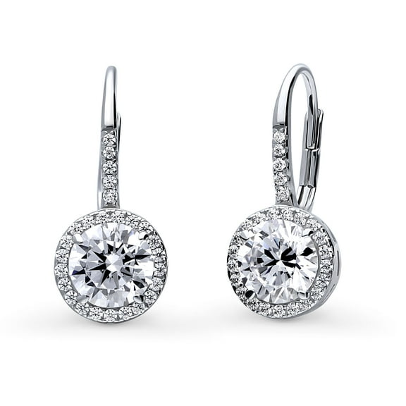 BERRICLE Sterling Silver Solitaire 2.5 Carat Round Cut Cubic Zirconia CZ Anniversary Leverback Dangle Drop Earrings for Women, Rhodium Plated