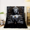 thumbnail image 3 of Buddha Printed Black Flannel Blanket, Soft And Warm Polyester Knitting Contemporary Blanket for Sofa, Bedroom, Travel And Office Nap, Mixed Color, Digital Printing, All Seasons, 3 of 4