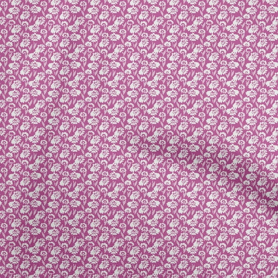 oneOone Silk Tabby Fuschia Pink Fabric Floral Silhouette Sewing Fabric By The Yard Printed Diy Clothing Sewing Supplies 42 Inch Wide