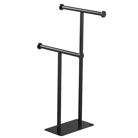 Matte Black Hand Towel Holder, Stainless Steel Double Rod Standing Rack, Portable No-Drill Installation, Bathroom Kitchen Towel Stand