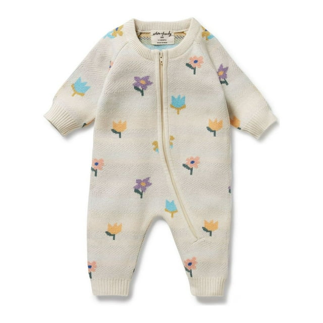 Wilson+Frenchy Organic Knitted Jacquard Growsuit - Flower Pop (Newborn)