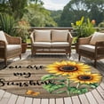 thumbnail image 5 of Sunflower Yellow Round Area Rug 5 FT, Non Slip Bedroom Area Rug, Sunshine Butterfly Farmhouse Wood Brown Washable Soft Circular Carpet Floor Mat for Kitchen Dining Room Foyer Balcony Dorm, 5 of 9