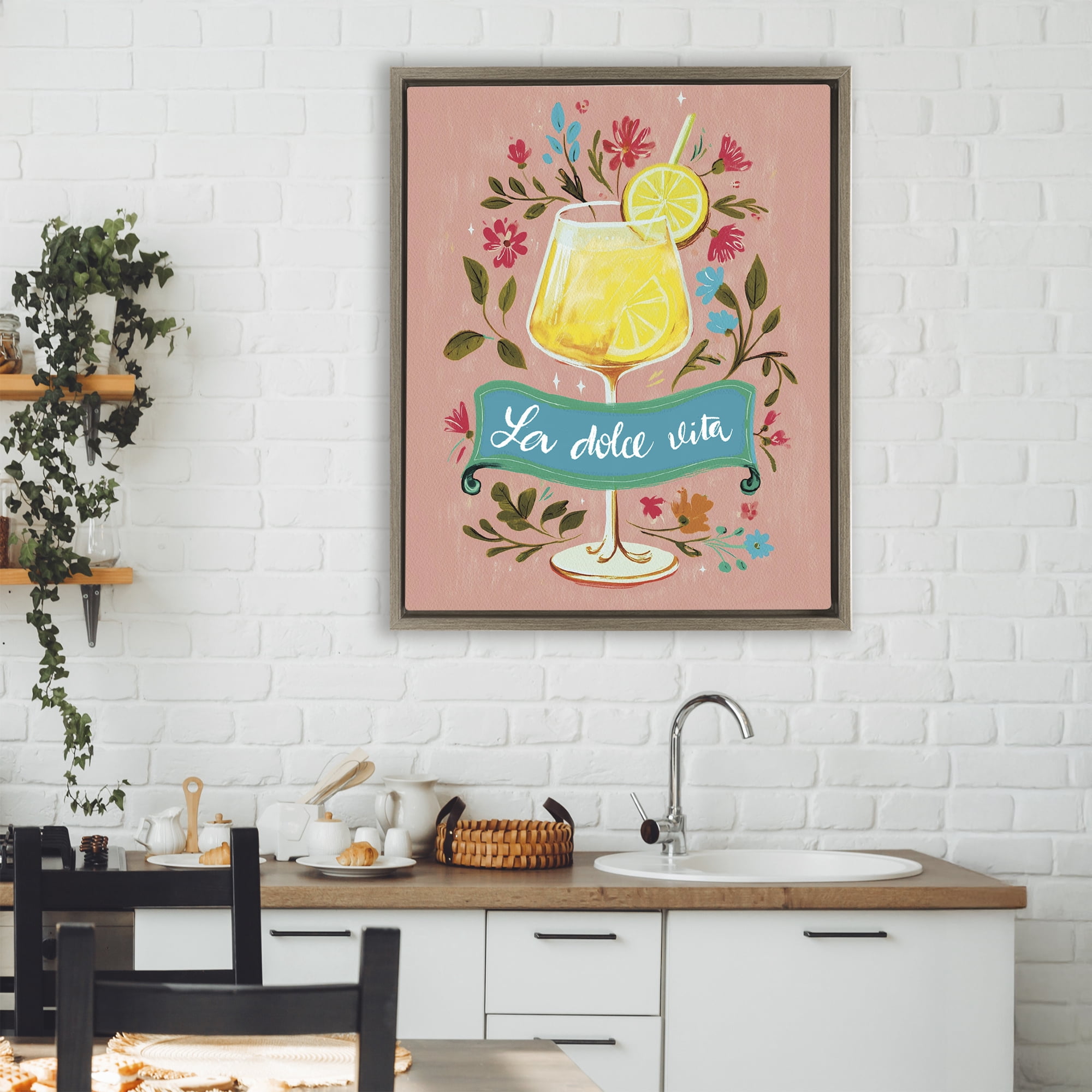 Stupell Industries Lemon Cocktail Sweet Life Brown Framed Floater Canvas Wall Art, design by Yen