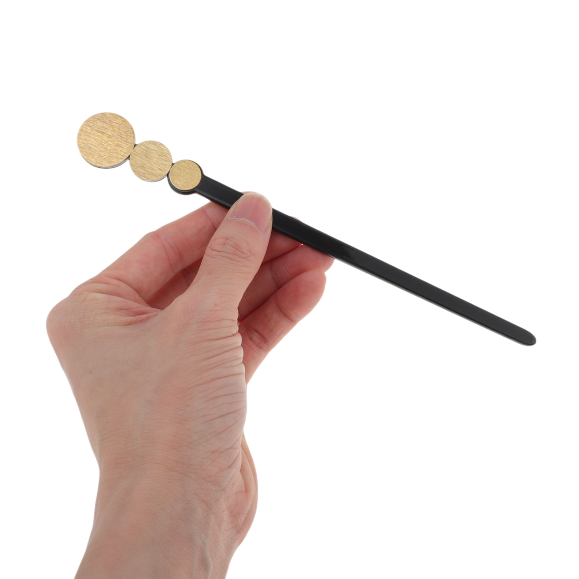 Unique Bargains Comfortable Three Circles Hair Chopstick for Women 1 Pc Black, Gold Tone