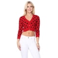 thumbnail image 2 of YEMAK Women's 3/4 Sleeve V-Neck Polka Dot Cropped Bolero Sweater Cardigan MK8213-RED/BLACK-L, 2 of 6