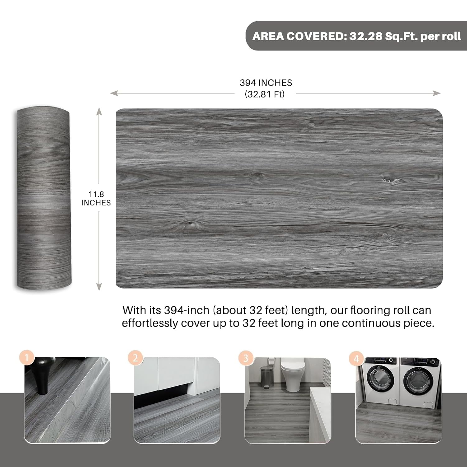 Wood Grain Peel and Stick Floor Tiles – 11.8” Width, Full Roll Length of 394" – Versatile Design for Any Space, Self Adhesive Vinyl Flooring, Waterproof and Non-Slip Features