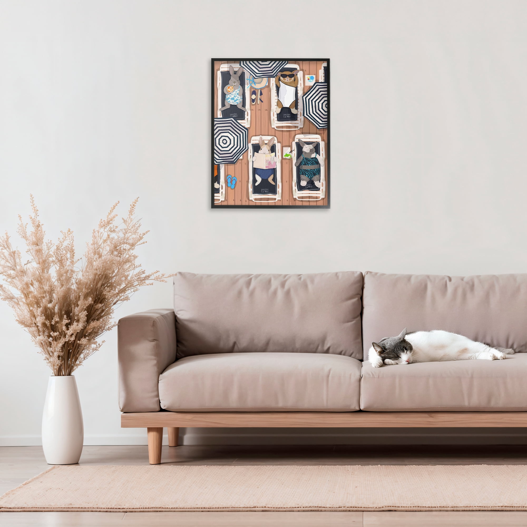 Stupell Industries Rabbits at Hotel La Mer Black Framed Giclee Art, design by Hanna Melin