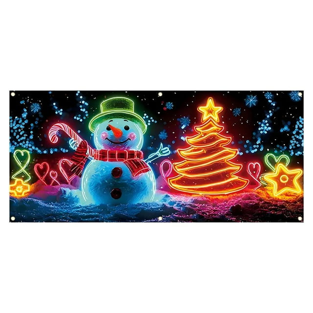 Huanglei Fluorescent Garage Door Banner | Festive Holiday For Parties | 157x71in Santa Photography Background