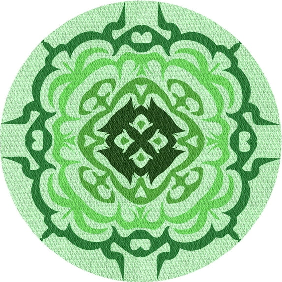 Ahgly Company Indoor Round Patterned Light Green Area Rugs, 5' Round