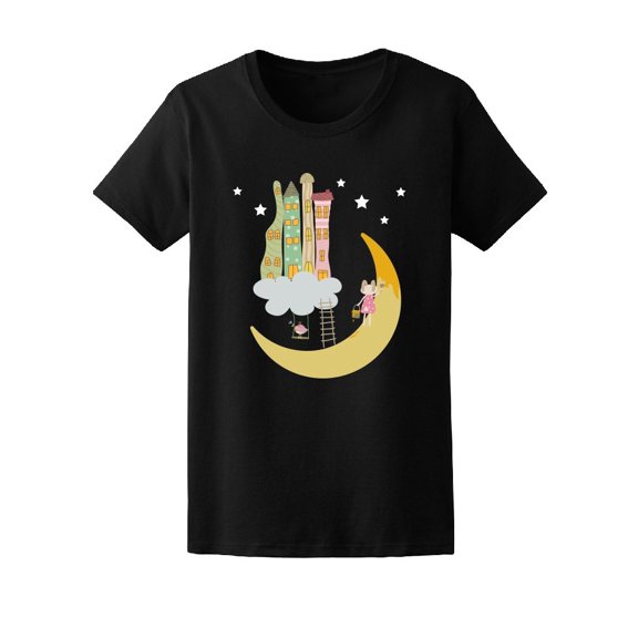 Cute Bunny At The Moon, Cartoon Tee Women's -Image by Shutterstock