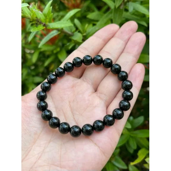 K-KED Grade A   Black Obsidian Bead Bracelet 8mm, Genuine Obsidian Gemstone Bracelet