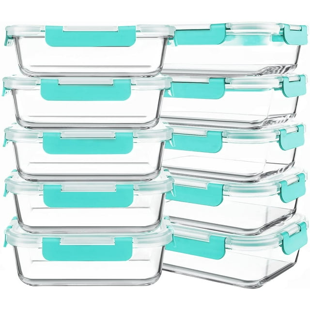 Recipientes de vidrio para preparación de comidas KOMUEE, 10 paquetes de 900 ml con tapas