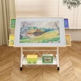 thumbnail image 3 of S-HOME 360 Degree Adjustable 35 Inch White Puzzle Table with Protective Cover and Drawers, Wheels Multi-Purpose Design for Family Fun, 3 of 19
