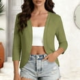 thumbnail image 2 of Women's Lightweight 3/4 Sleeve Bolero Shrug Open Front Cardigan Curved Hem Soft Stretch Cover Up for Evening Dress Wedding Guest, Army Green, S, 2 of 10