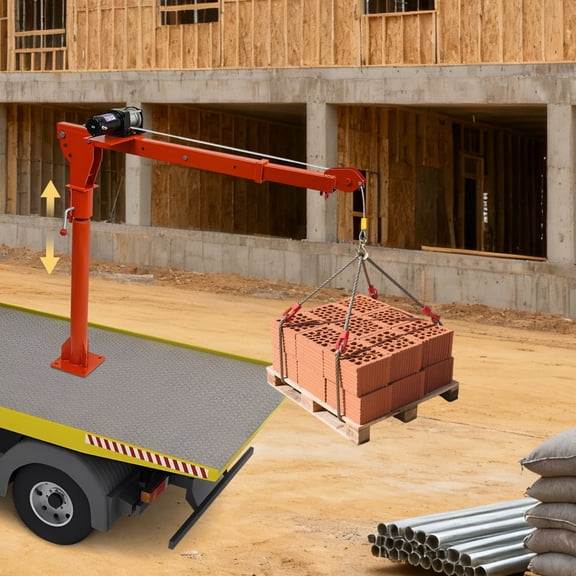 Peakora 1100 Lb Truck-Mounted Crane Hoist, Truck-Mounted Crane with 3500 Lb 12v Electric Winch Adjustable Pickup Truck Jib Cranes for Lifting Goods