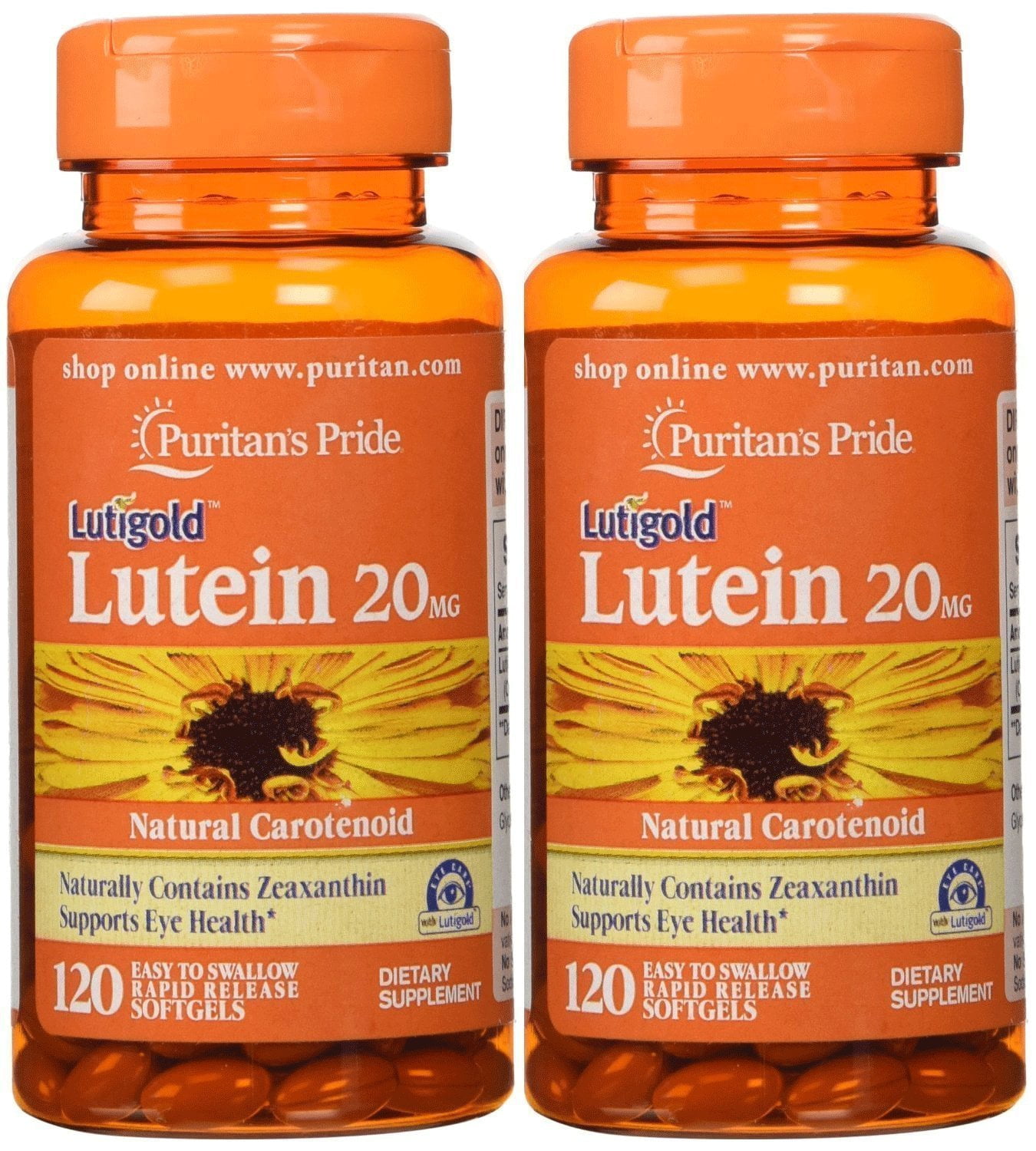 Puritans Pride Lutein 20 mg with Zeaxanthin 120 Softgels (2 Pack
