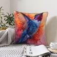 thumbnail image 6 of Fotbe Vibrant Hummingbird Watercolor Art Pattern Velvet Decorative Throw Pillow Covers with Elegant Piping, Soft Plush Cushion Cover for Sofa, Bed, Car, Office-18"x18", 6 of 8