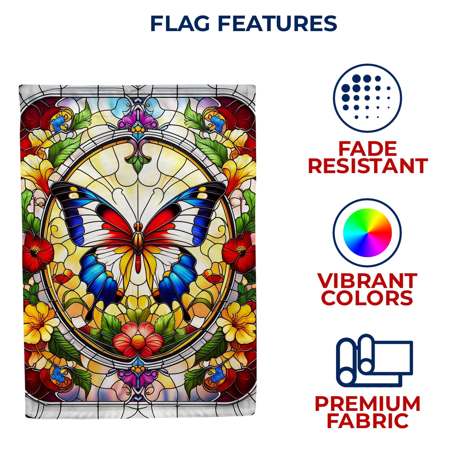 America Forever Stained Glass Butterfly House Flag, 28 x 40 inch Double Sided, Spring Summer Floral Decorative Seasonal Outdoor Decor, Holiday Outside Decorations Yard Flag