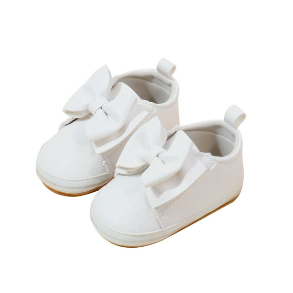 Loliuicca Baby Girl Synthetic Leather Flats Infant Bow First Walker Crib Shoes