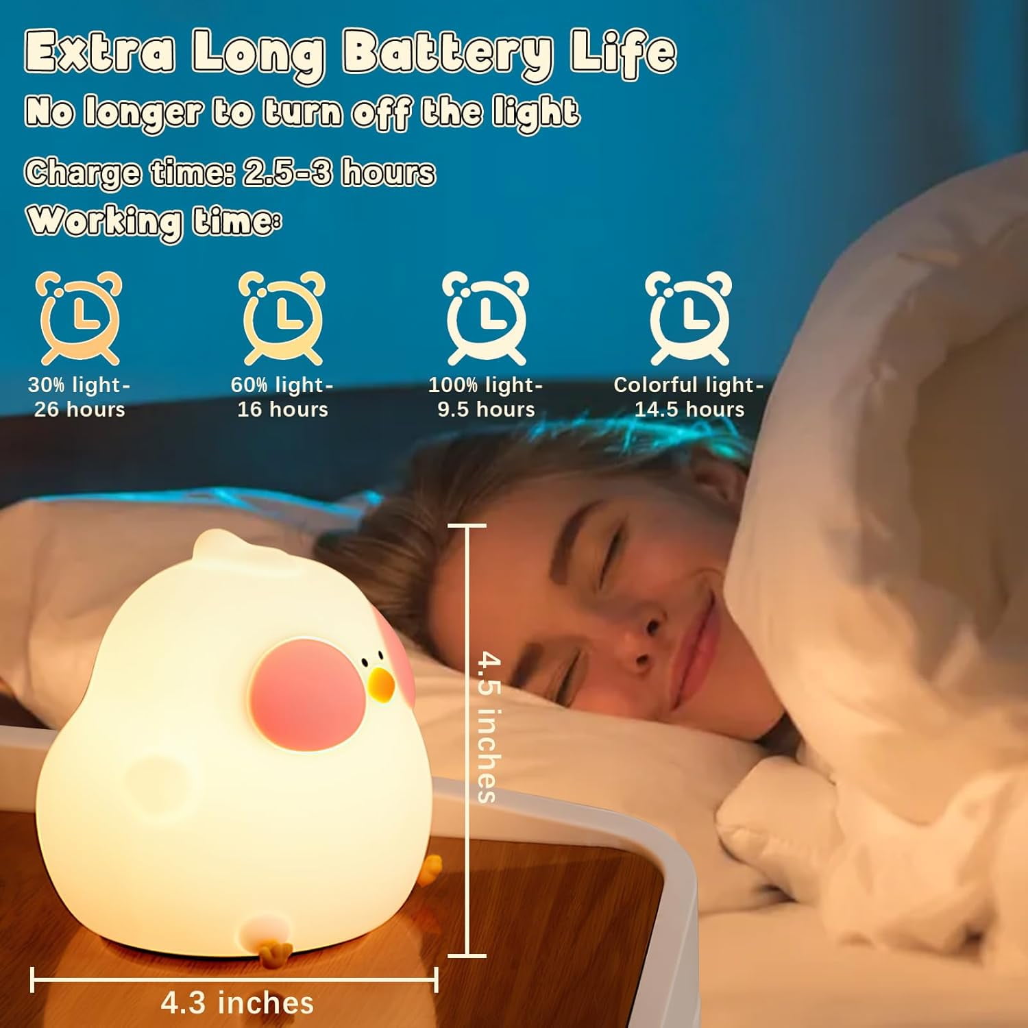 LINLIN Night Light Kids Cute Cooku Chick Night Lamp 7Colors Bedside Lamps Rechargeable Tap Control Baby Night Light with Timer Room Decor Gifts for Children, Toddlers, Teen Girls