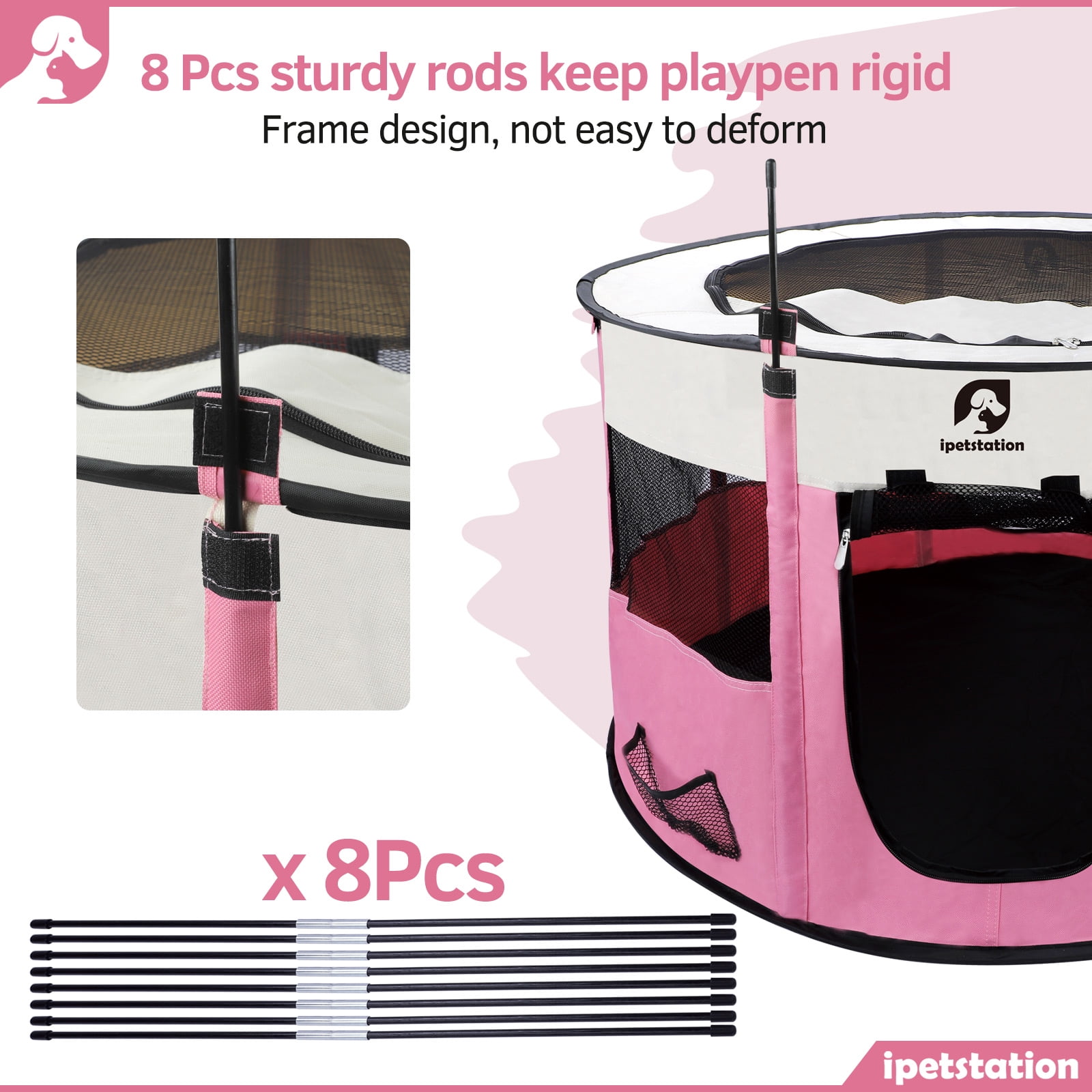 LAKWAR Dog Playpen for Dogs & Cats,Foldable Pet Play Pen for Cat, Puppies, Rabbits, Chickens，Pink
