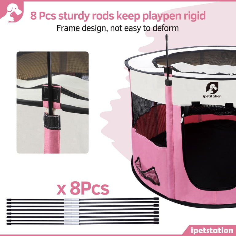 LAKWAR Foldable Dog Playpen, 44" Diameter, Pink photo 6