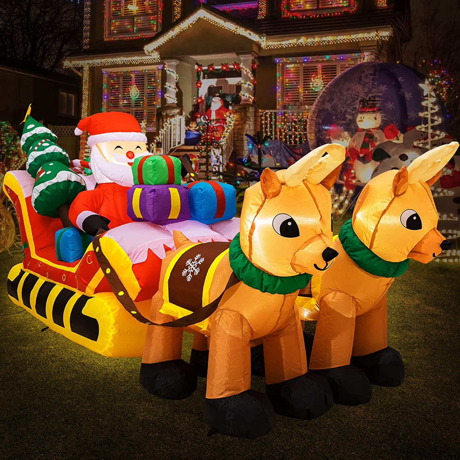 KESHENGDA 2.4M / 8FT Christmas Inflatable Santa Claus on Sleigh with 2