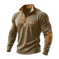 OGLCCG Mens Sweatshirt Casual Stand Collar Quarter Button Waffle Knit Pullover Sweaters Color Block Outdoor Long Sleeve Golf Shirt with Elbow Patch