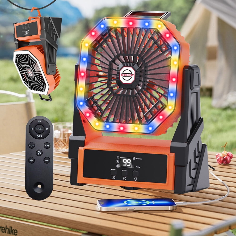 40000mAh Portable Camping Fan Battery Powered Tent Light Fan with LED Light Fan