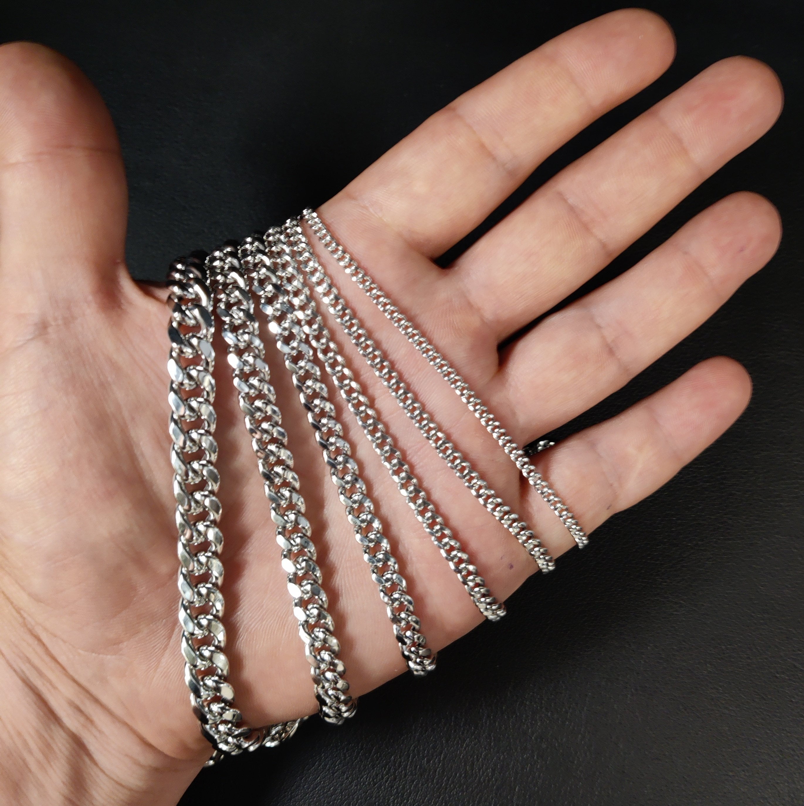 10k Real White Gold Miami Cuban Link Chain Necklace,3mm-9.4mm 10K White Gold, Man Gold Chain,Ladies Gold Chain, White Miami Cuban (Width:6mm; Necklace length:20;)