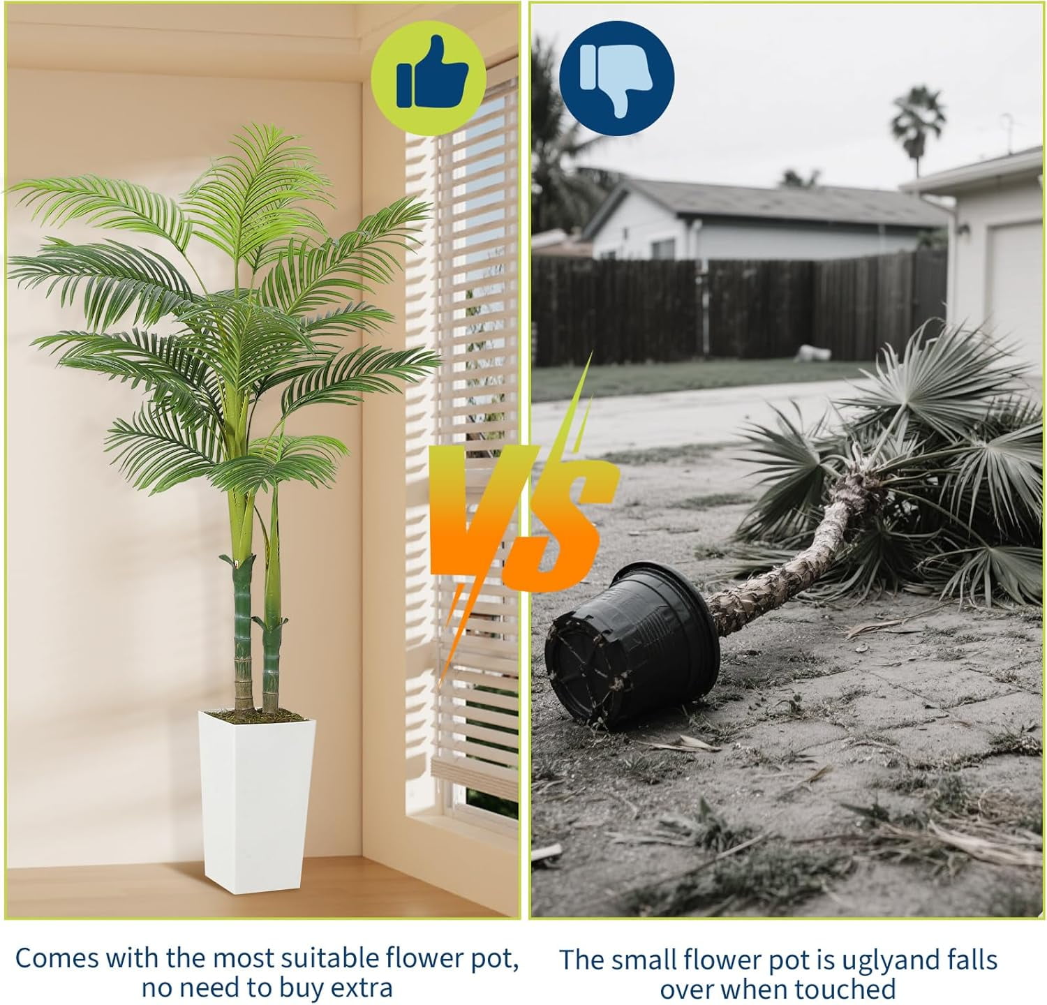 5FT Artificial Palm Tree Indoor Outdoor - 60 Inch Fake Silk Palm Plant with Realistic Fronds & 2 Trunks, White Tall Planter with Concrete Base & Faux Moss, Home Decor for Living Room, Office, Hotel