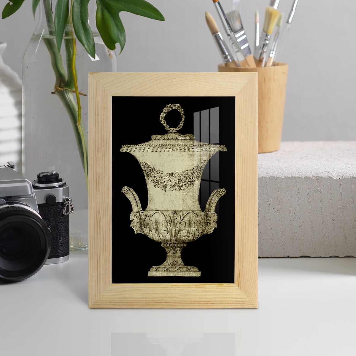 Garden Antiquities III -Framed Print w/glass-Natural Wood