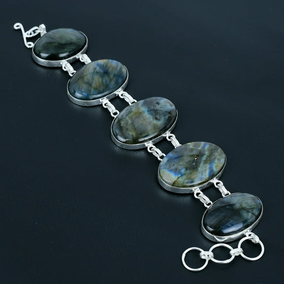 Labradorite Oval Gemstone 925 Sterling Silver Unique Jewelry Bracelet 8" VJ 1700