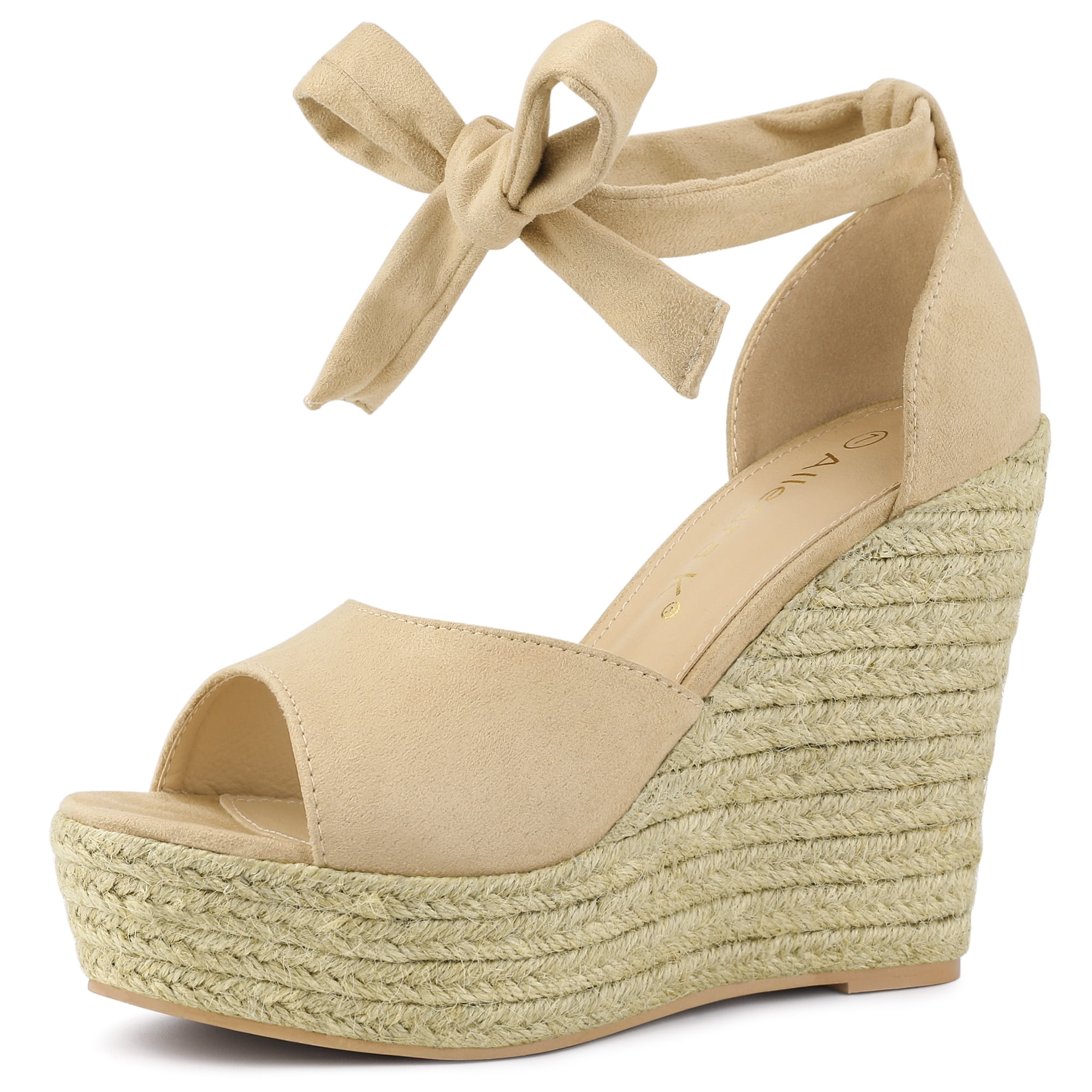 Espadrilles Tie Up Ankle Strap Platform Wedges Sandals Beige 9