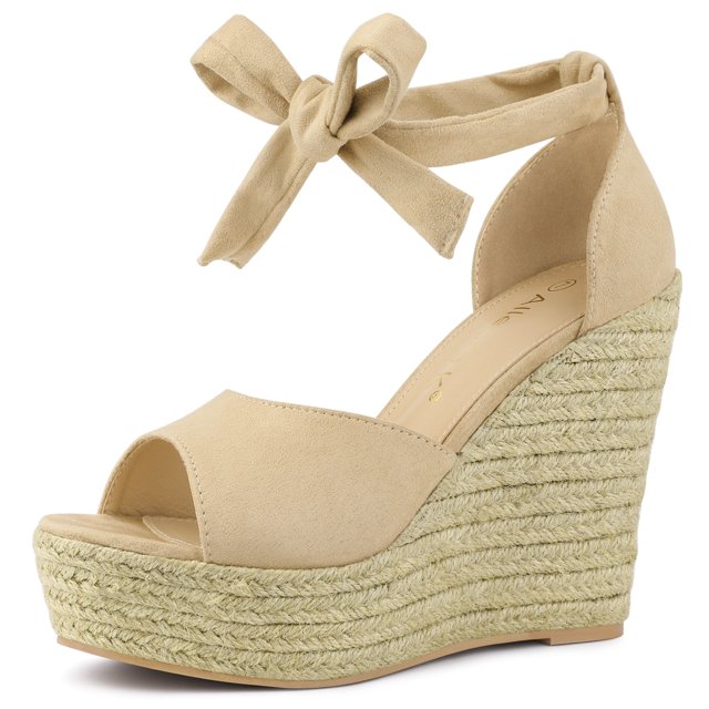 Sandalias de cuña Allegra K Alpargatas Correa de tobillo Mujeres Beige 41