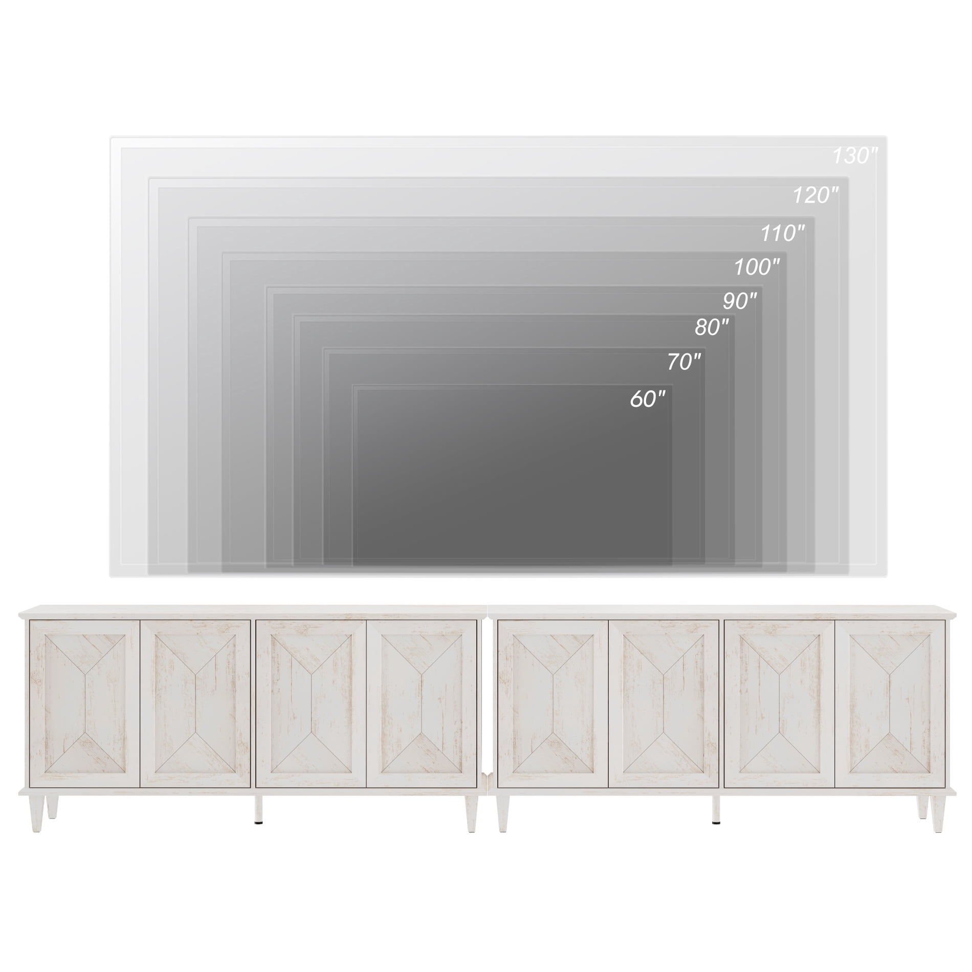 WAMPAT Modern Farmhouse Media Console for 85-130+ inch TVs,130-inch Large Double Unit TV Stand with Handcrafted Patchwork Doors,Massive Storage with Adjustable Shelves & Cable Management, Pale Oak