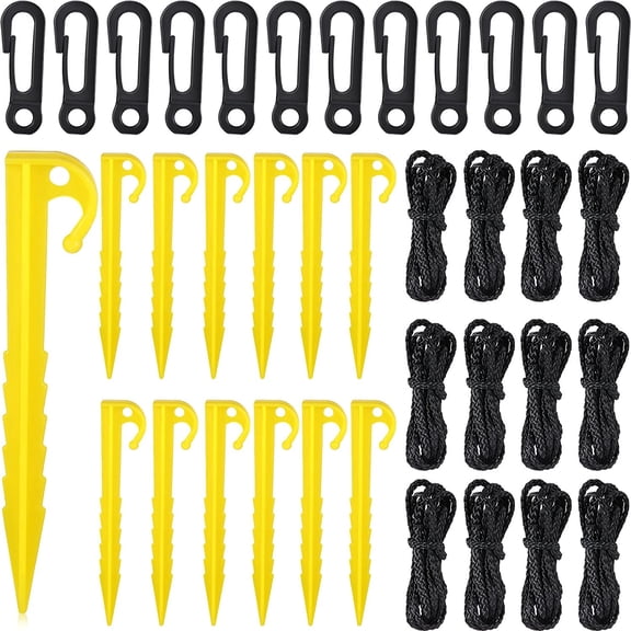 Inflatable Stakes and Tethers, Include Plastic Tent Stake, Tether with Hook Spikes Christmas Halloween Holiday Party Decoration Accessories for Garden Yard Home Lawn Yellow (72 Pieces)